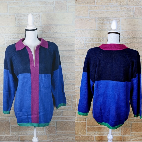 Sweater Stirrup 2 PC Pant Suit Vintage Color Block - Picture 2 of 7